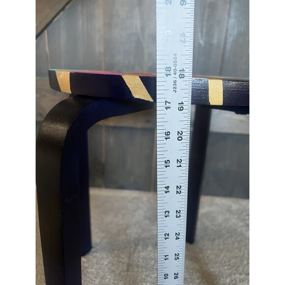 Hand painted Side Table Multicolor Navy Blue Legs Gold Geometric Unique Colorful - Picture 9 of 11
